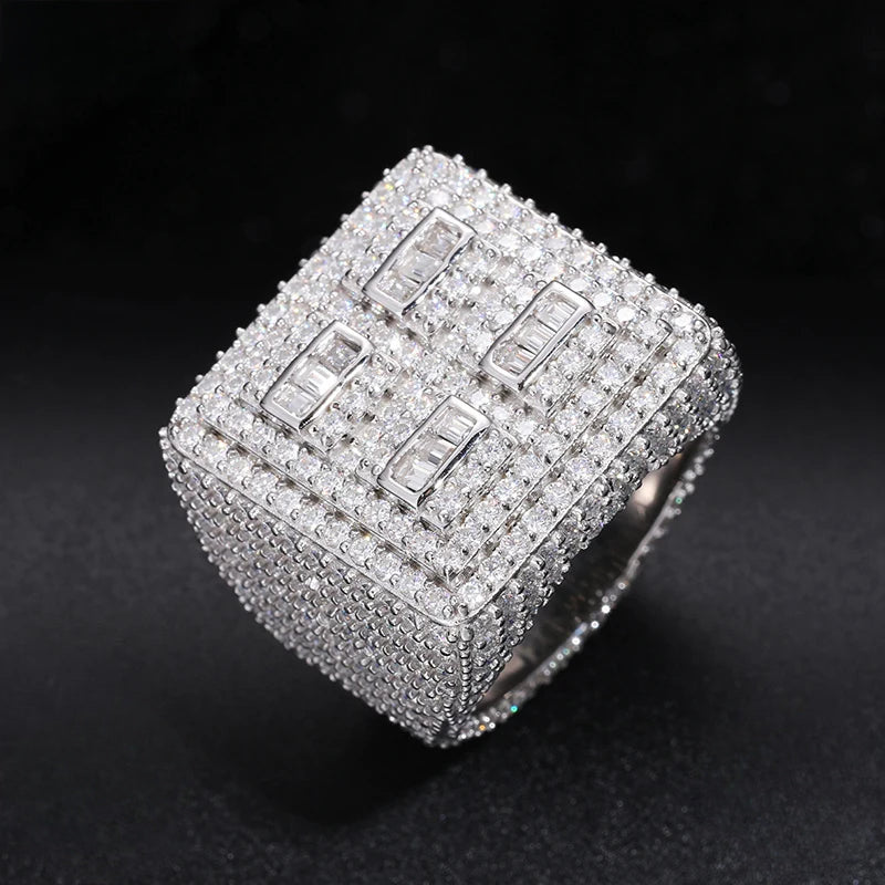 Iced Out Moissanite Pave Ring for Men