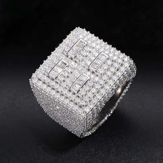 Iced Out Moissanite Pave Ring for Men