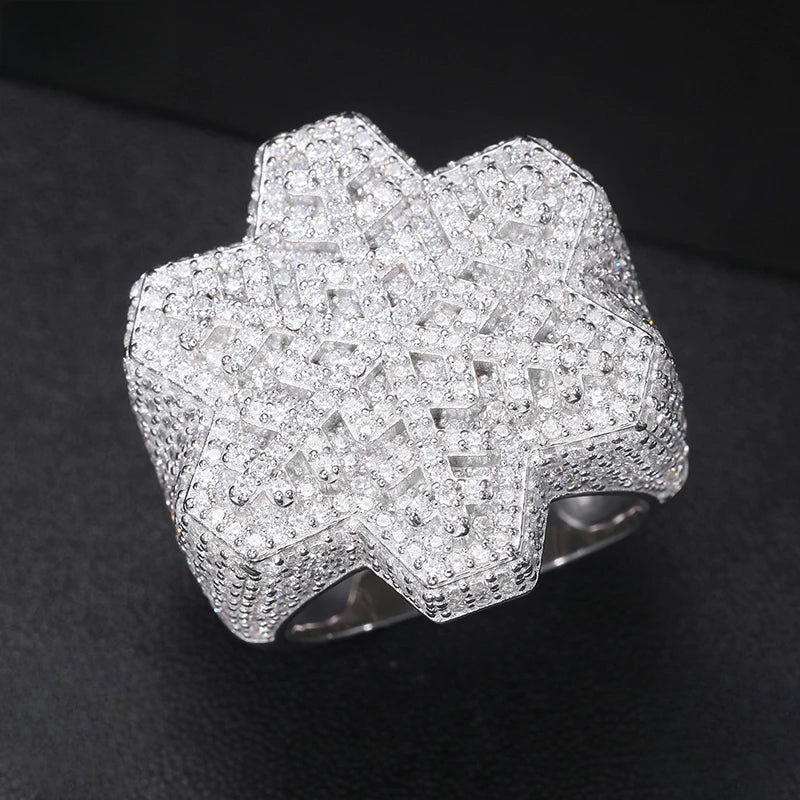 Iced Out Snowflake Ring for Men