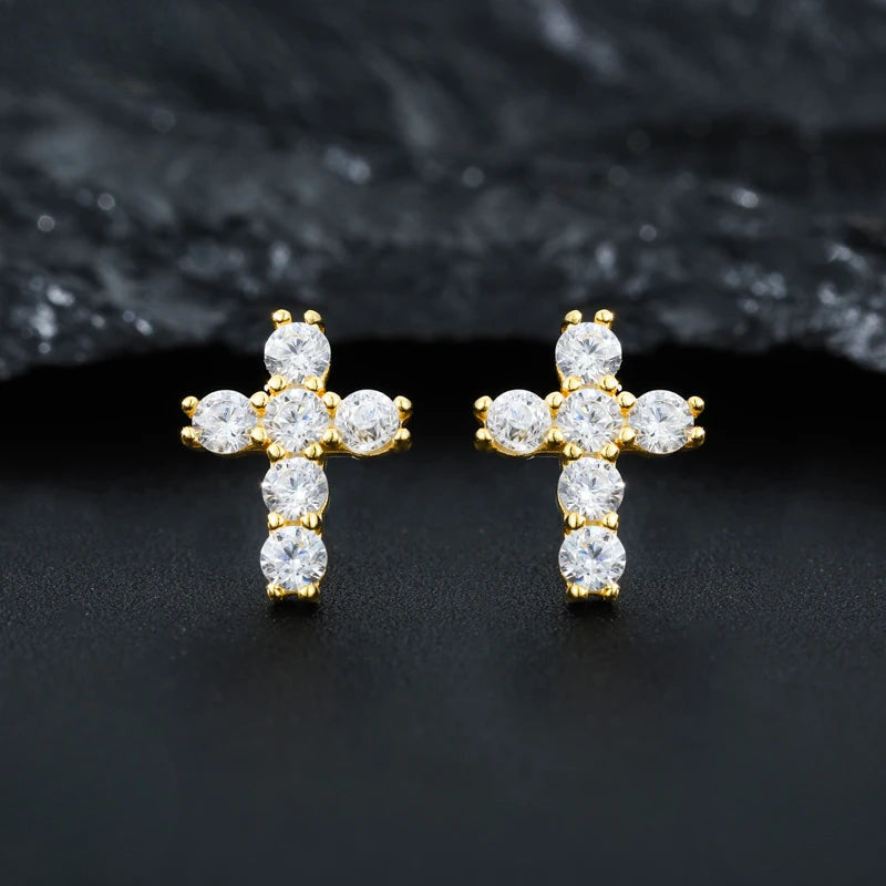 Moissanite Cross Stud Earrings for Men