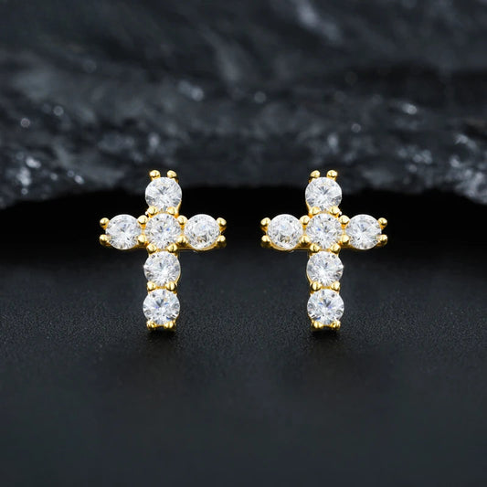Moissanite Cross Stud Earrings for Men