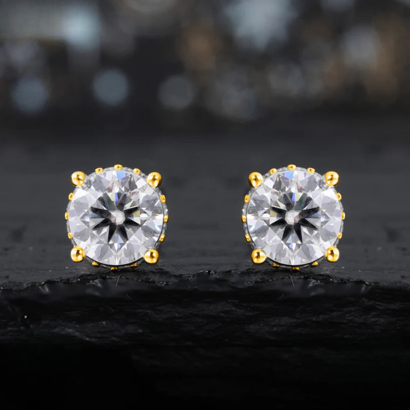 Round Cut Moissanite Four Claw Stud Earrings, image 4