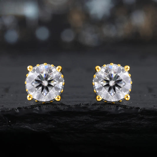Round Cut Moissanite Four Claw Stud Earrings, image 4