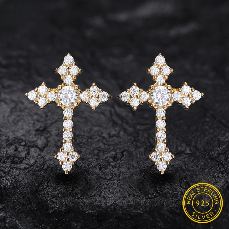 Iced Out Cross Stud Earrings for Men, image 2