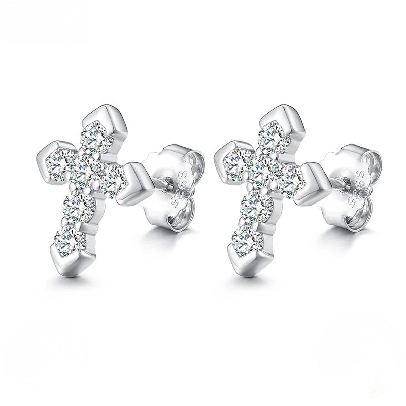 Moissanite Cross Stud Earrings, image 2