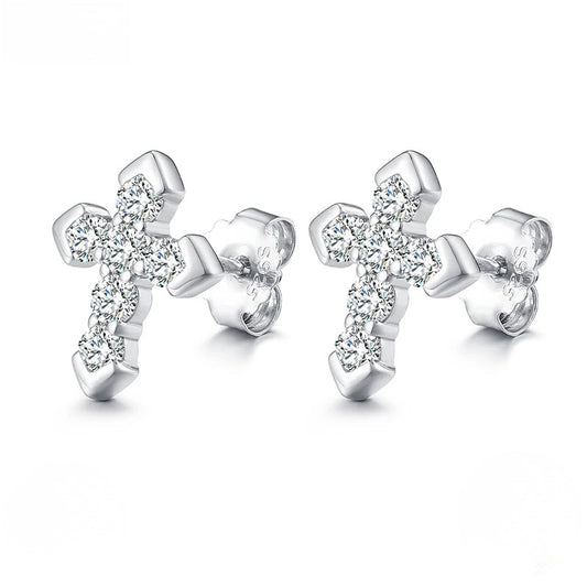 Moissanite Cross Stud Earrings, image 2