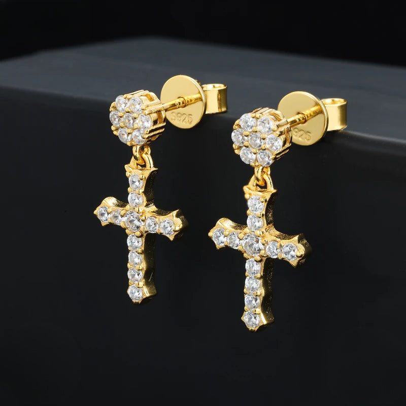 Moissanite Cross or Square Cluster Stud Earrings, image 2