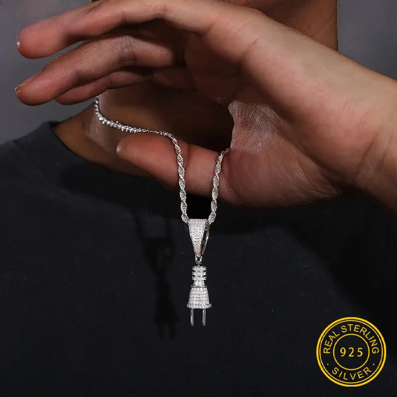 Iced Out Electric Plug Pendant Necklace for Men, image 2
