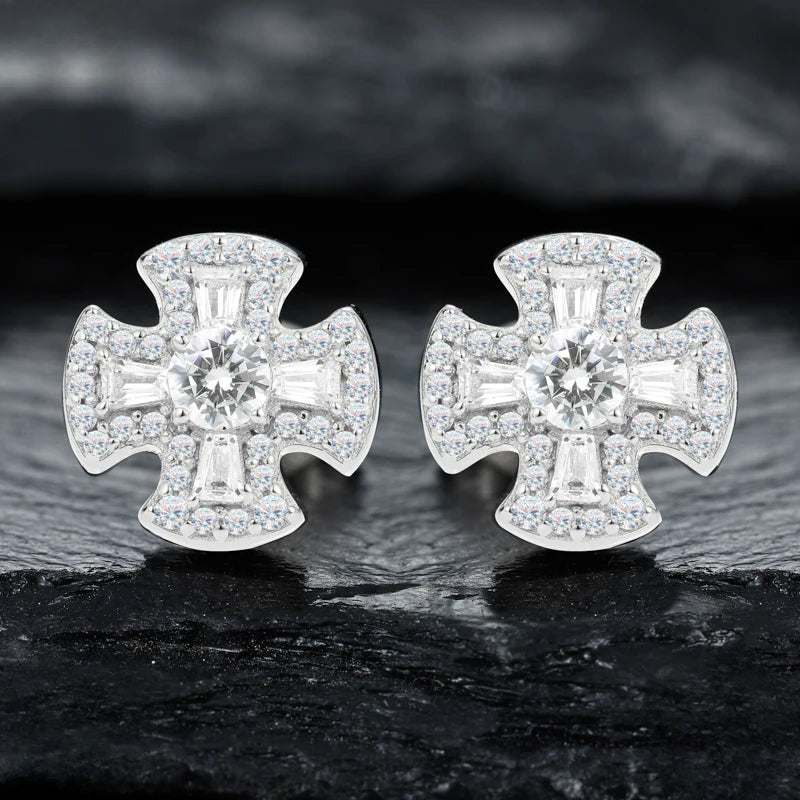 Moissanite Cross Stud Earrings for Men, image 2
