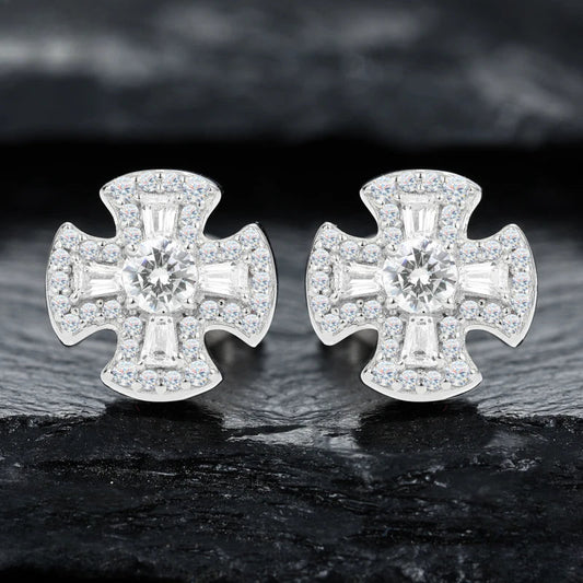 Moissanite Cross Stud Earrings for Men, image 2