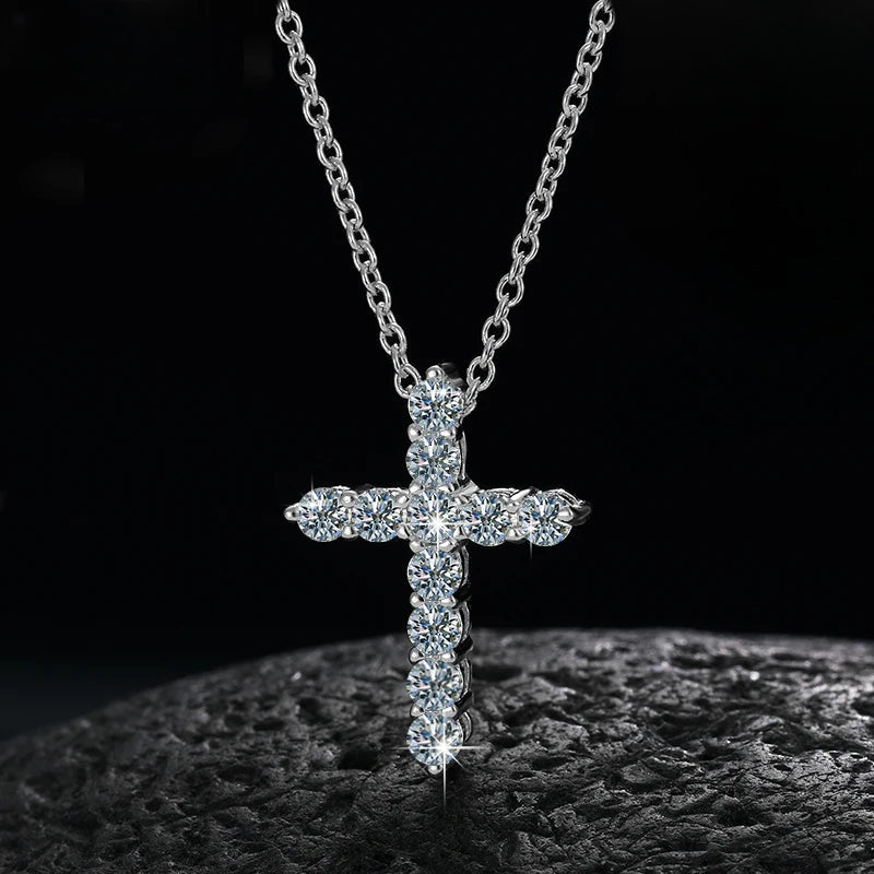 Moissanite Cross Pendant Necklace