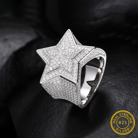 Iced Out Moissanite Star Ring for Men, image 2