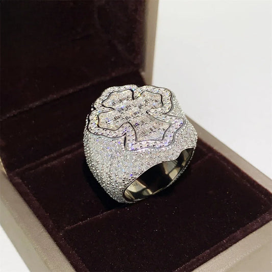Iced Out Baguette Cross Ring for Men, image 3