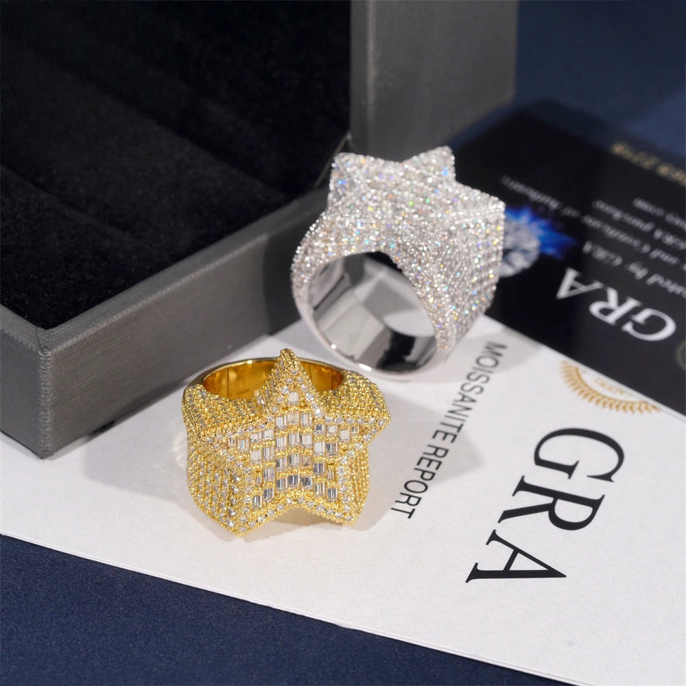 Iced Out Baguette Star Ring for Men, image 3