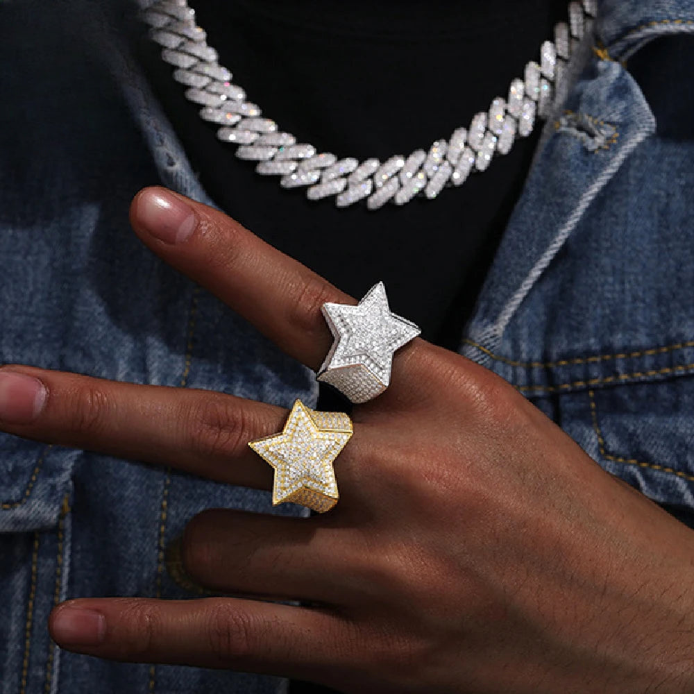 Iced Out Star Ring for Men, image 3