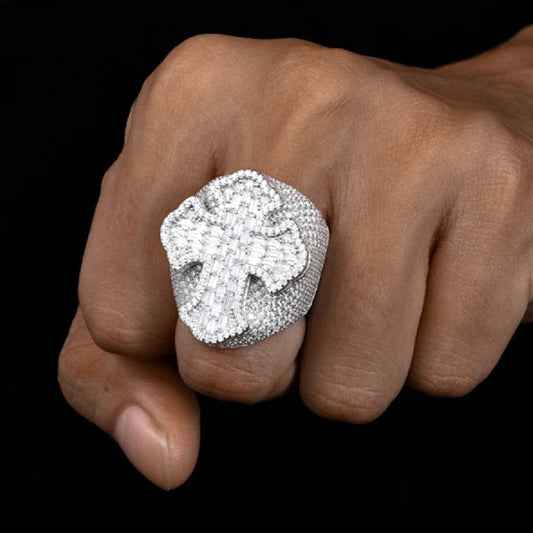 Iced Out Baguette Cross Ring for Men, image 3