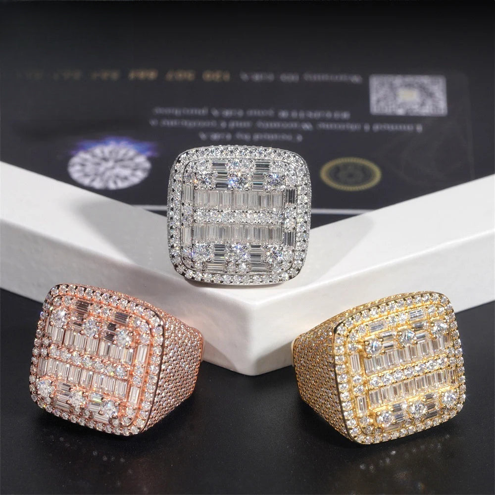 Iced Out Baguette Square Signet Ring for Men, image 3