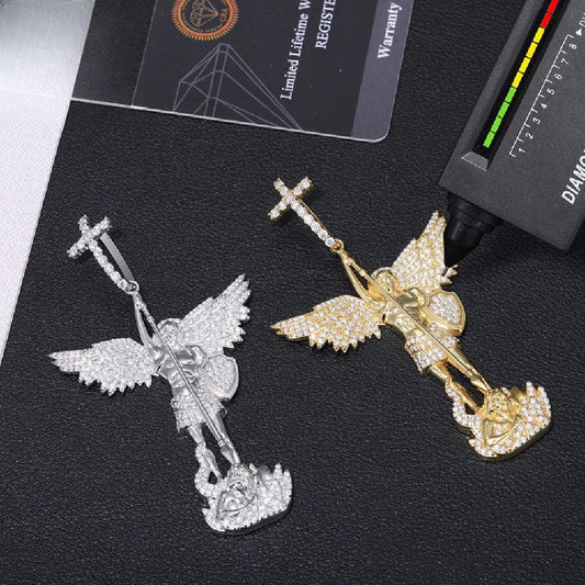 Iced Out Angel Pendant Necklace for Men, image 2