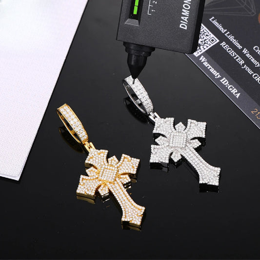 Iced Out Two Layer Cross Pendant Necklace for Men, image 2