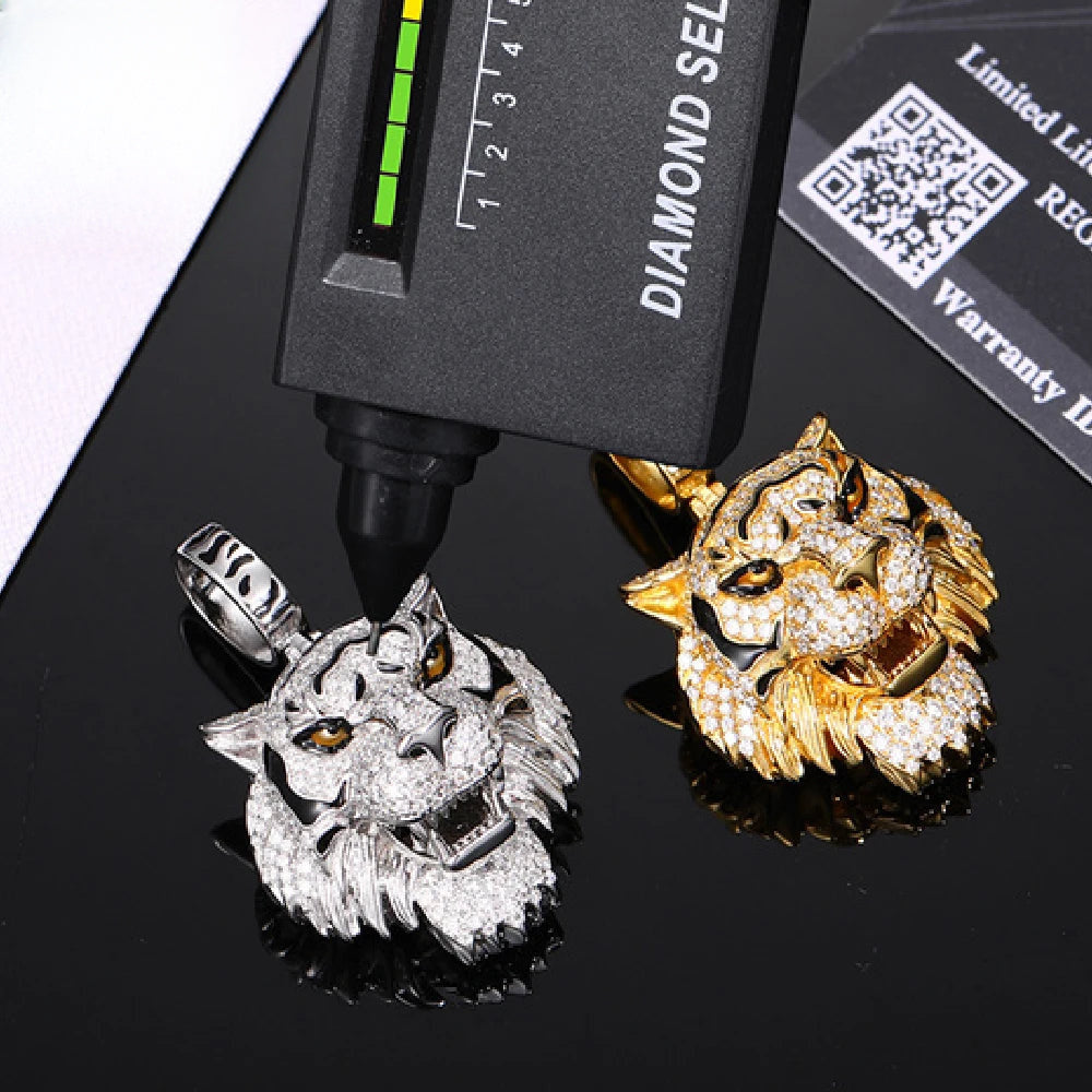 Iced Out Tiger Head Pendant Necklace for Men, image 2
