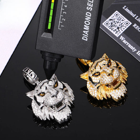 Iced Out Tiger Head Pendant Necklace for Men, image 2