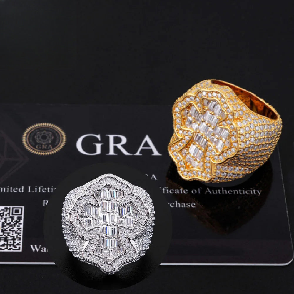 Iced Out Baguette Cross Ring for Men, image 3