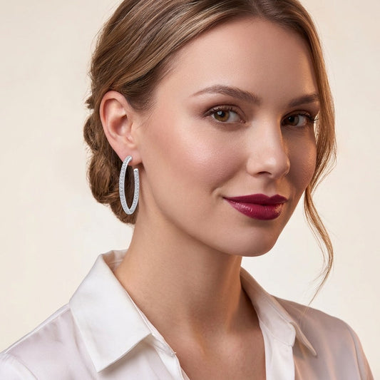 Moissanite Inside-Out Pave C-Hoop Earrings in 925 Sterling Silver - on model