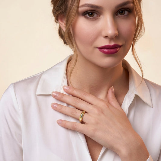 Moissanite Flush-Set Dome Band in Gold-Plated 925 Silver - on model