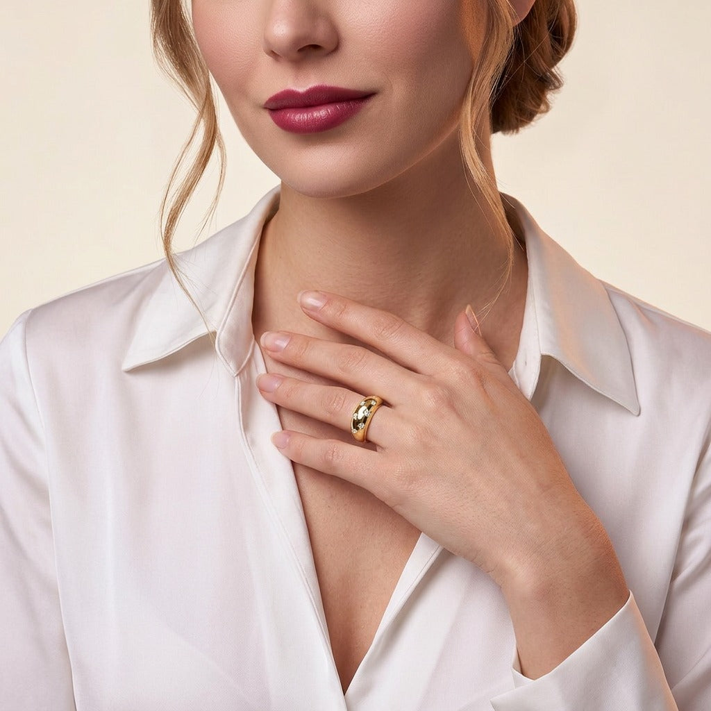 Moissanite Star-Set Dome Ring in Gold-Plated 925 Silver - on model