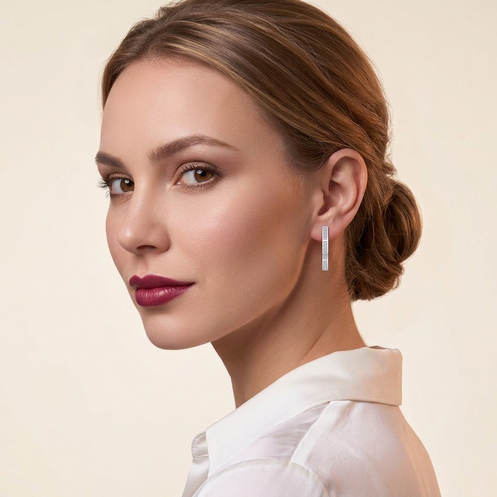 Moissanite Segmented Channel-Set Earrings in 925 Sterling Silver - on model