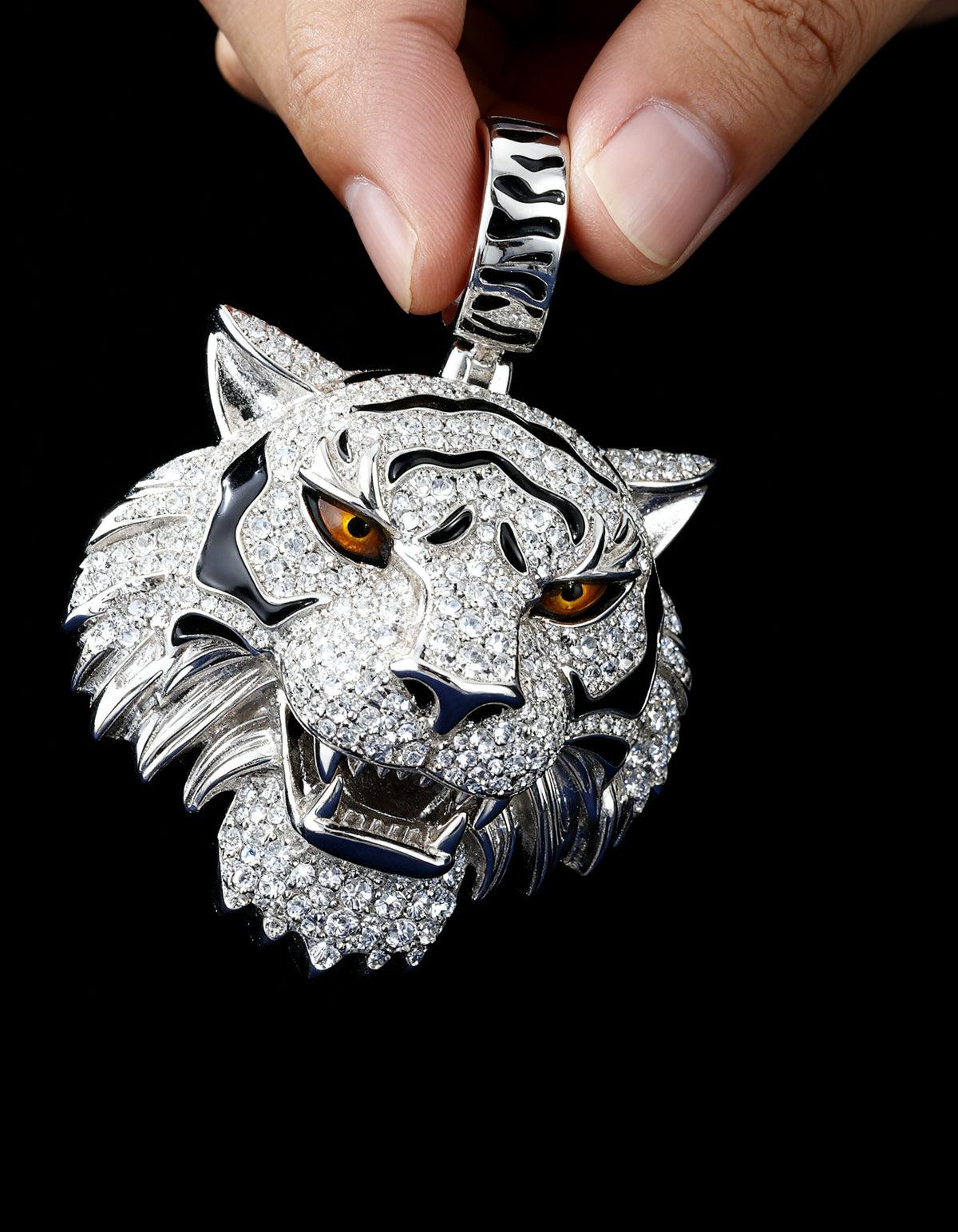 Moissanite Tiger Pendant in 925 silver - angled right view