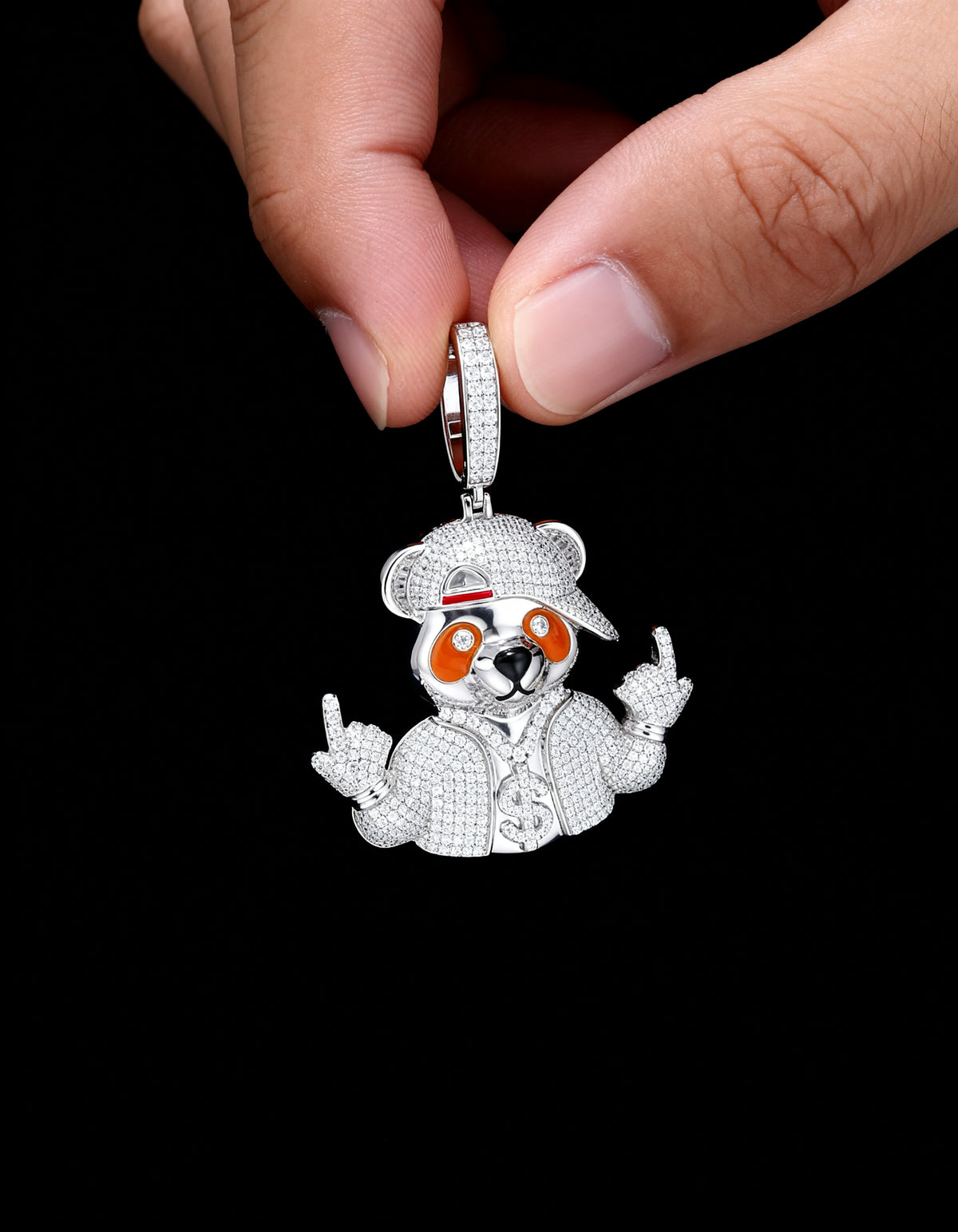 Iced Out Bear Pendant in 925 silver with moissanite - angled right view