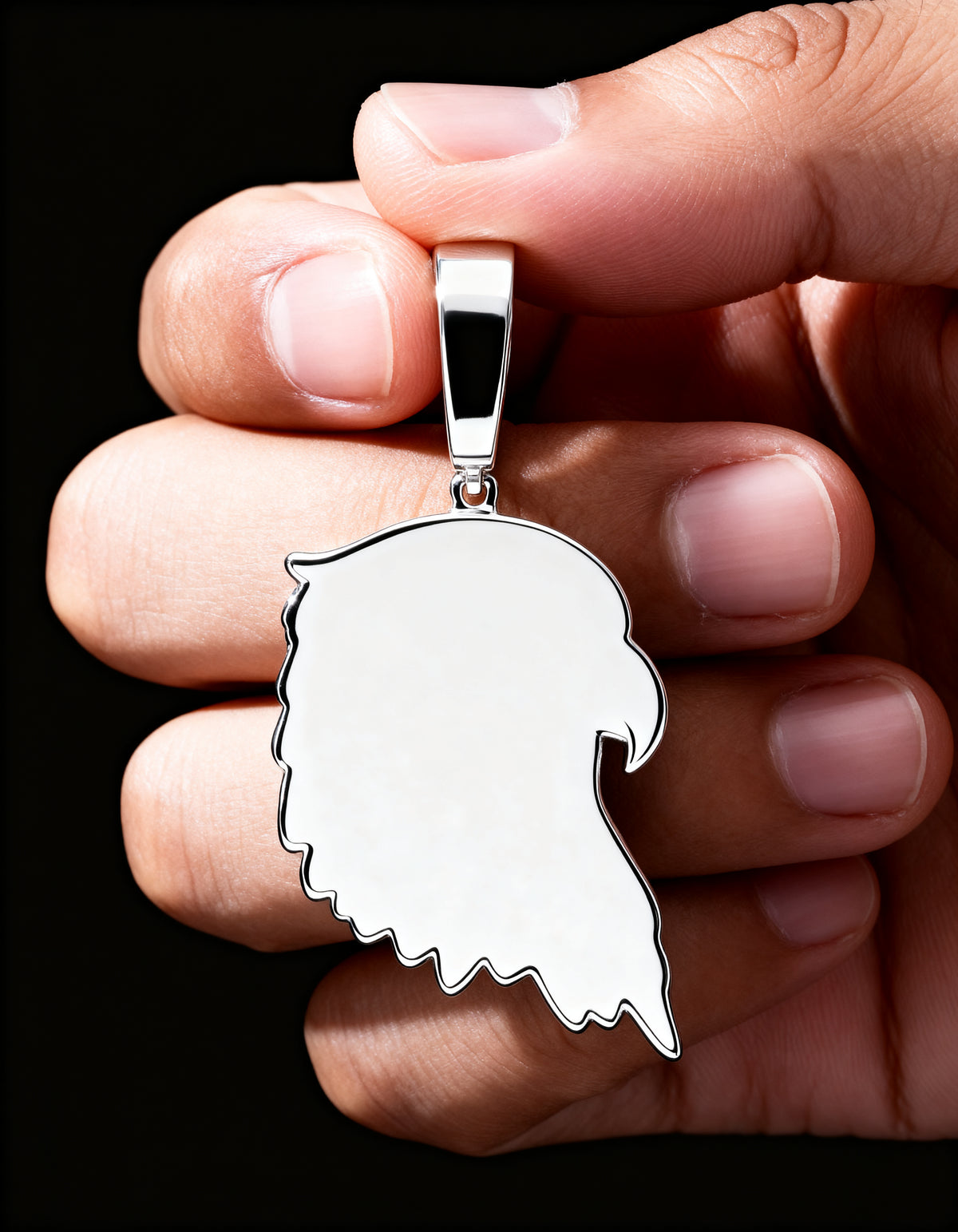 Iced Out Bald Eagle Pendant in 925 silver with moissanite - plain polished silver back