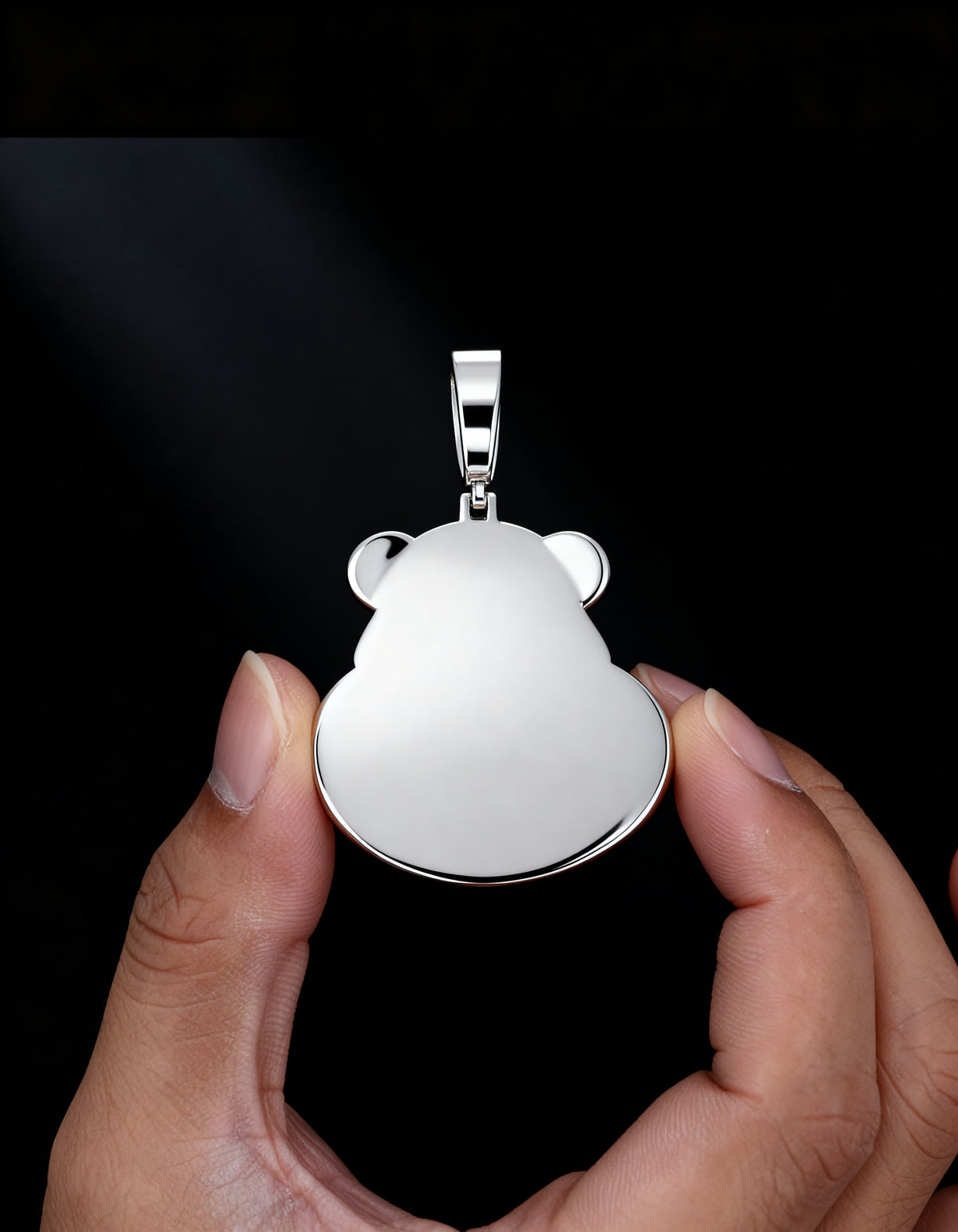 Iced Out Bear Pendant in 925 silver with moissanite - plain polished silver back