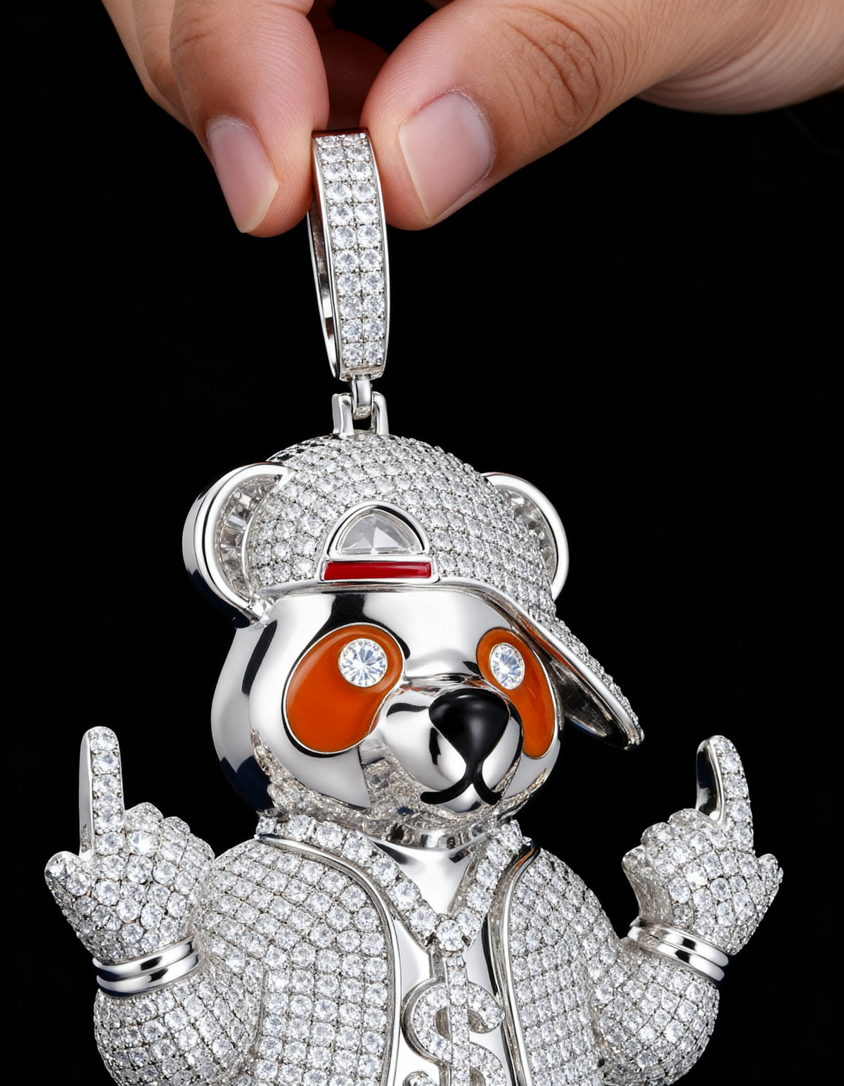 Iced Out Bear Pendant in 925 silver with moissanite - side view
