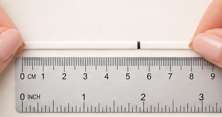 The string laid flat against a ruler
